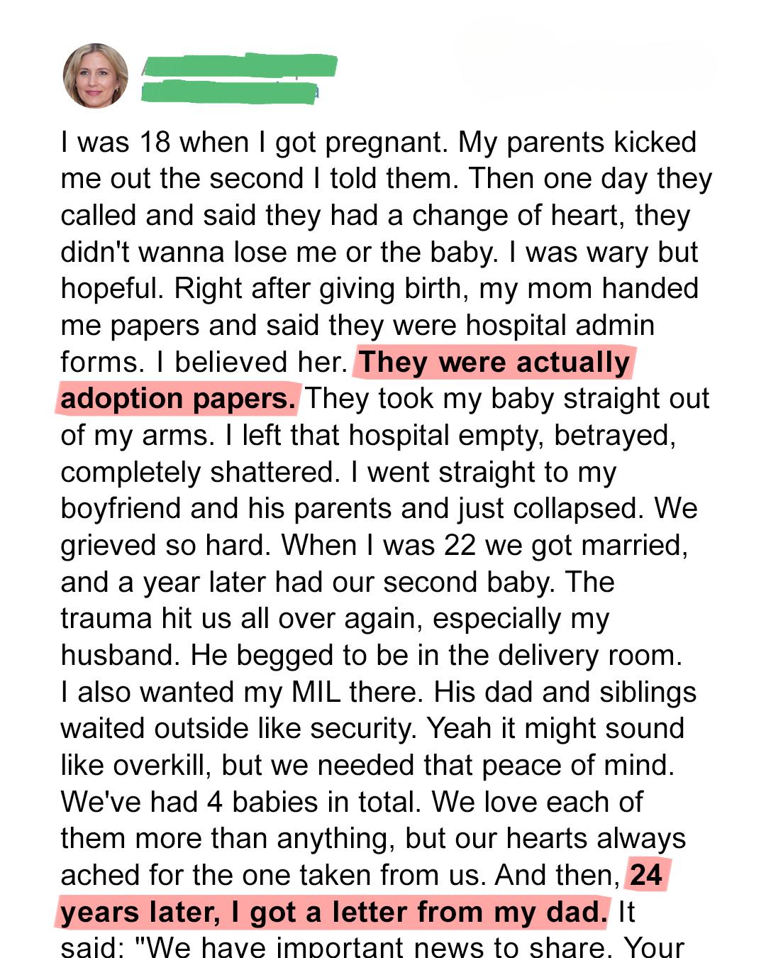 My Parents Tricked Me Into Giving Up My Baby — 24 Years Later, a Letter Changed Everything