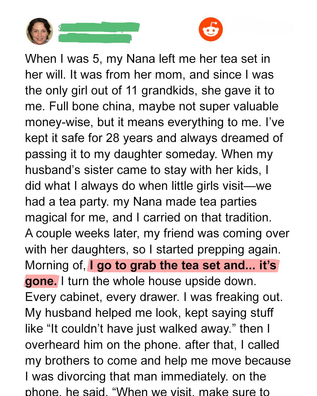 The Day I Discovered What My Husband Really Did With My Nana’s Tea Set