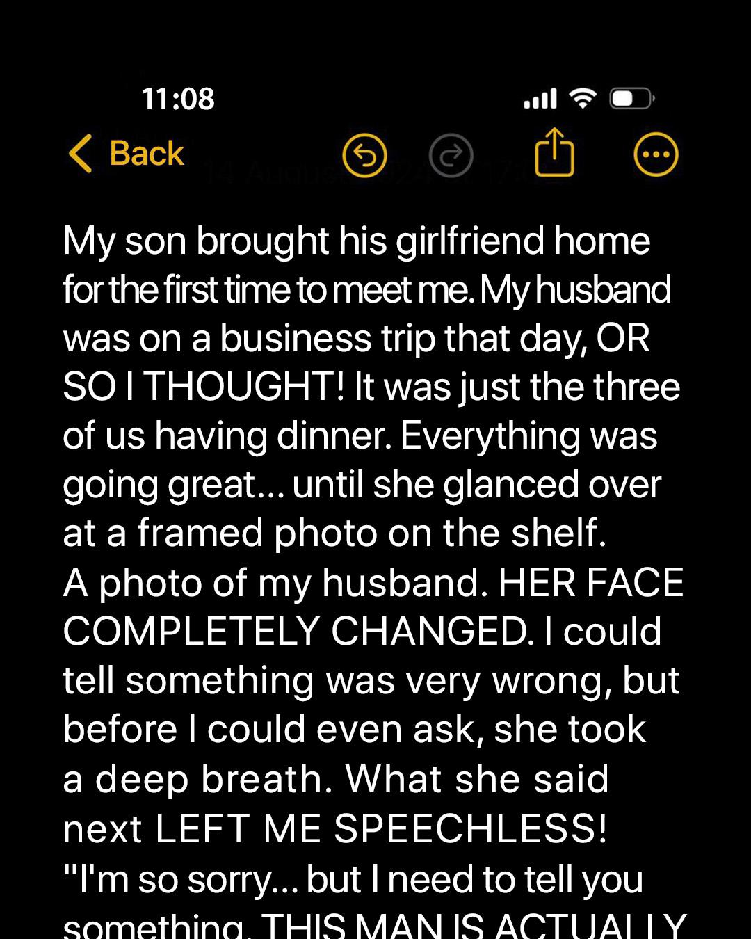 My Son’s Girlfriend Recognized My Husband in a Photo — The Truth She Revealed Left Us All Shattered