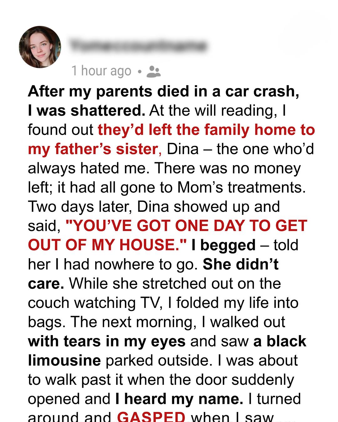 My Aunt Took My Family Home After My Parents Passed — Then a Black Limo Changed Everything