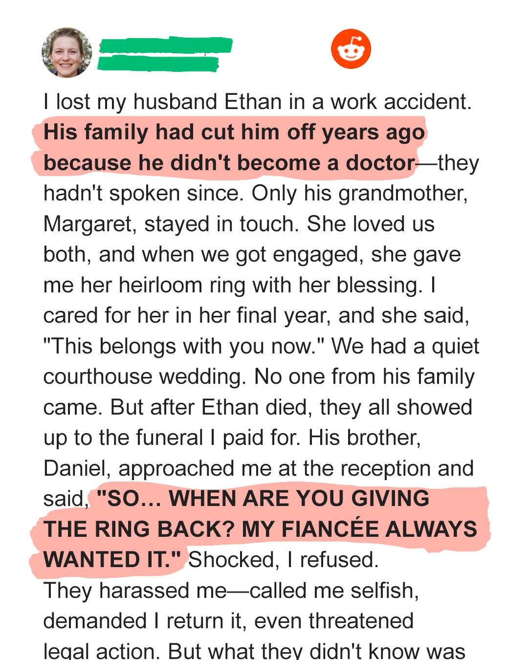 My Husband’s Family Demanded His Ring Back at the Funeral — They Weren’t Ready for My Answer