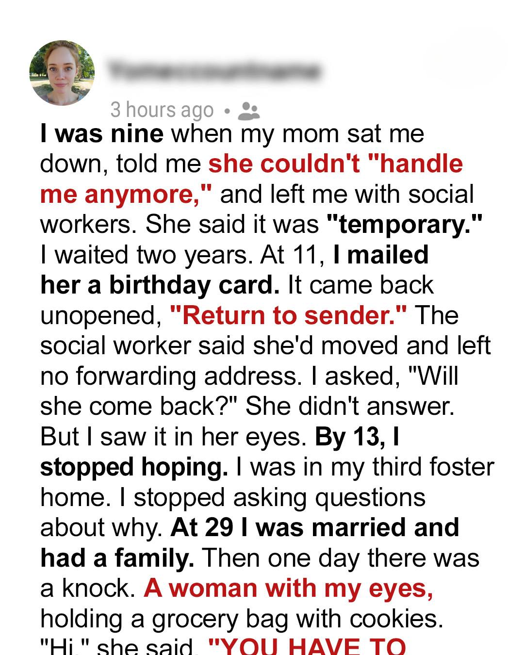 She Left Me at 9 — Now She Wants Back In