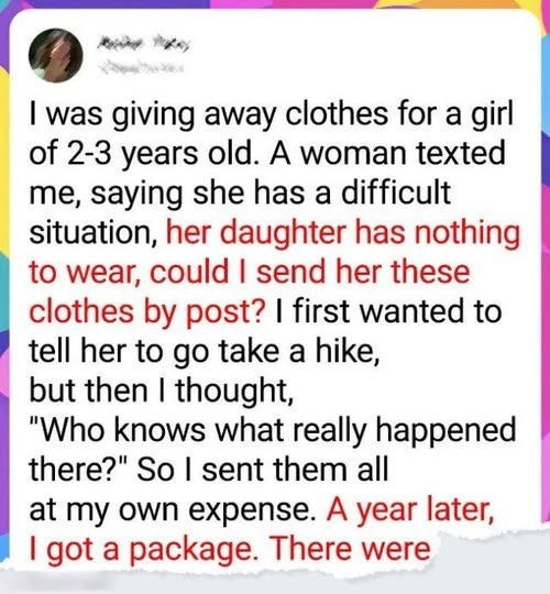 A Year After Sending Clothes to a Stranger, What I Received Changed Everything