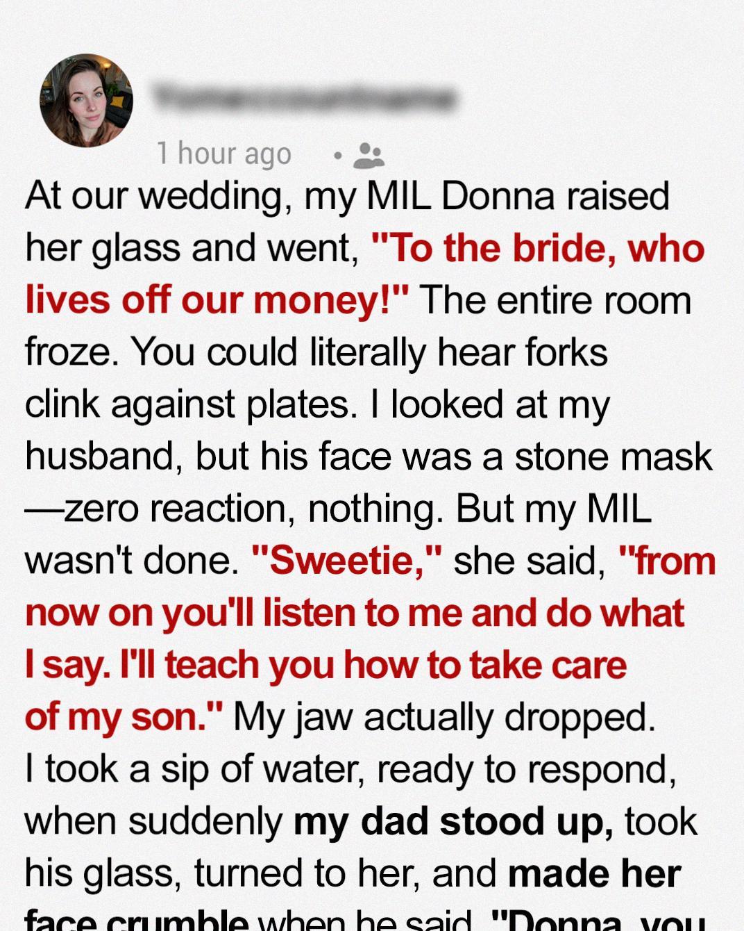 At My Wedding, My MIL Publicly Shamed Me—Then My Dad Stepped In and Silenced Her