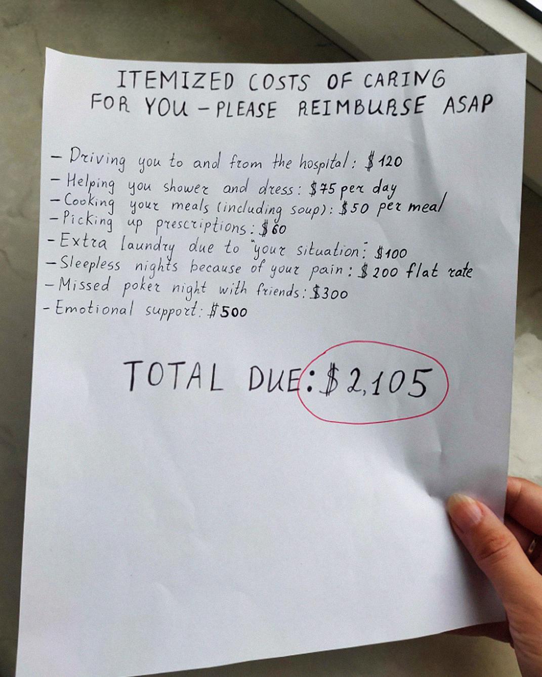 The Invoice on My Fridge After Surgery—and the Lesson My Husband Never Forgot