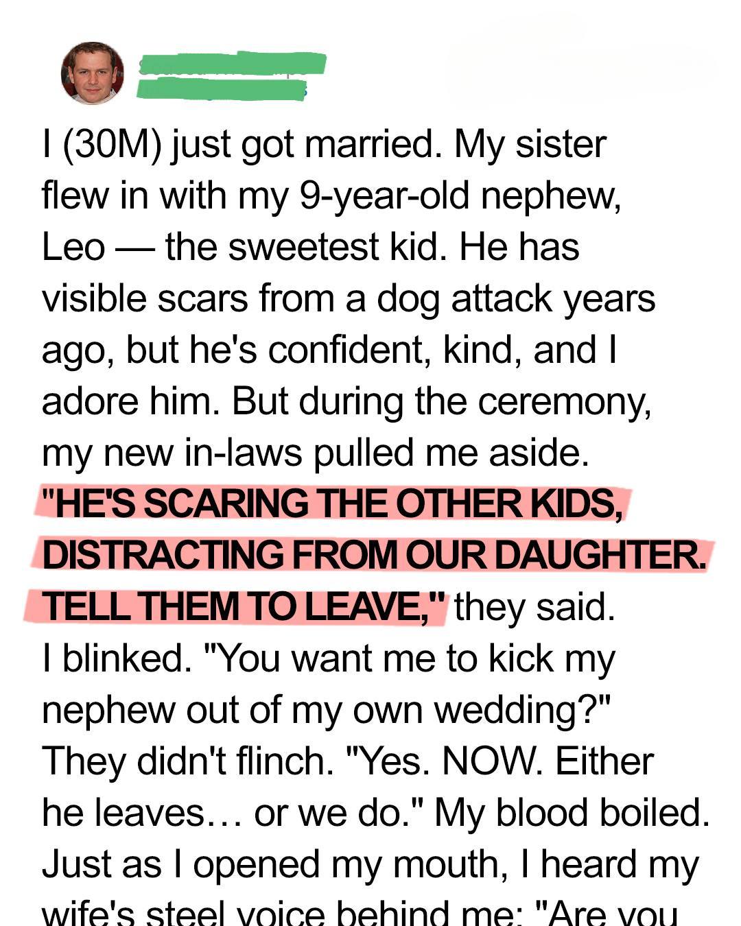 Bride Stuns Guests After Parents Insist Nephew Be Excluded from Wedding