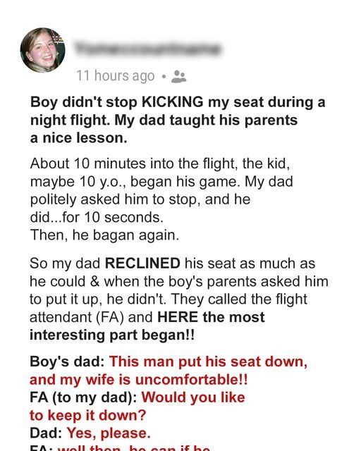 A Kid Kept Kicking My Seat the Entire Flight — Then My Dad Taught the Parents a Lesson They’ll Never Forget