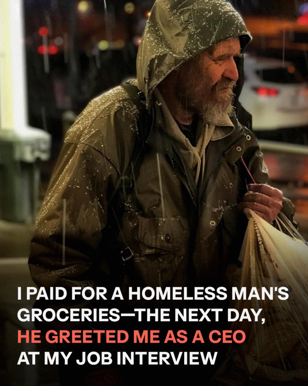 I Paid for a Homeless Man’s Groceries — The Next Morning, He Walked Into My Job Interview as the CEO
