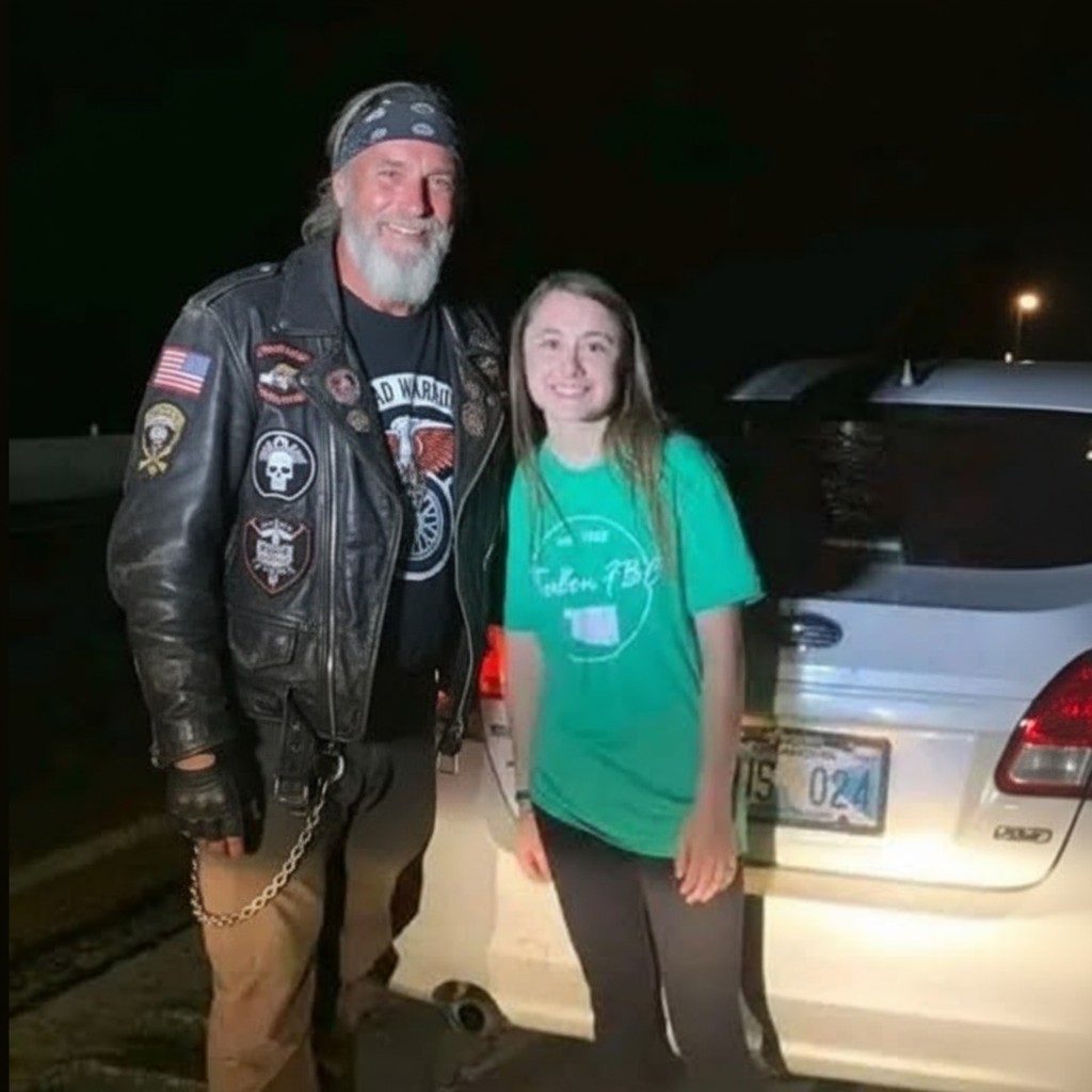 Biker Stopped To Help Girl With A Flat Tire But Noticed Something in the Trunk That Changed Everything