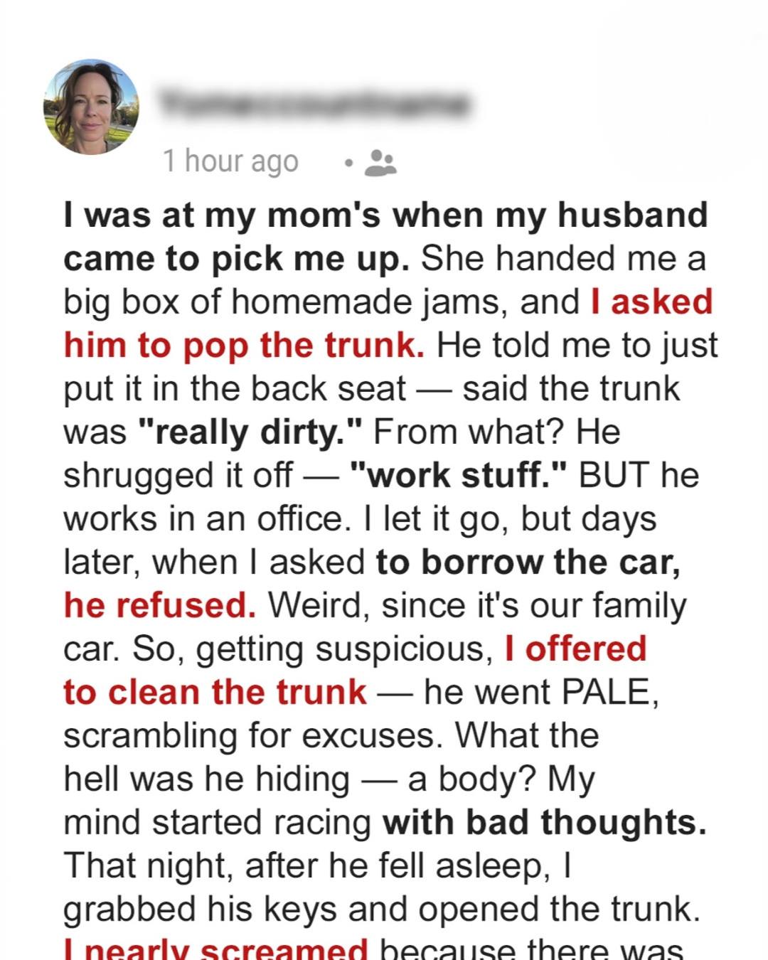 My Husband Wouldn’t Let Me Open the Car Trunk for Days — What I Found Later Left Me Speechless