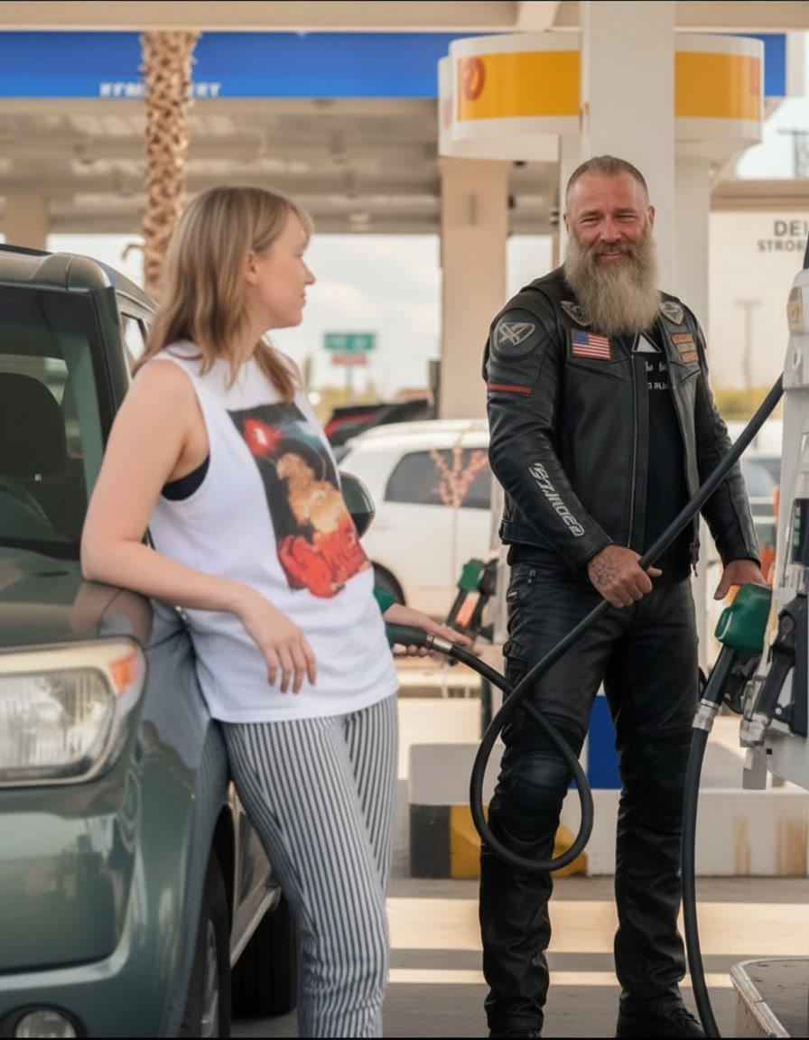 Biker Started Pumping Gas Into Crying Girl’s Car… and What Happened Next Could Have Turned Deadly